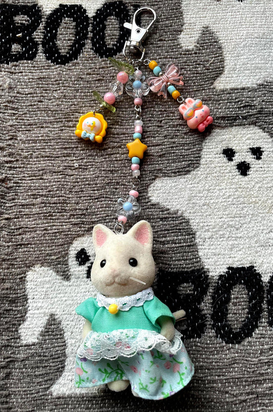 Cotton candy kitty keyring