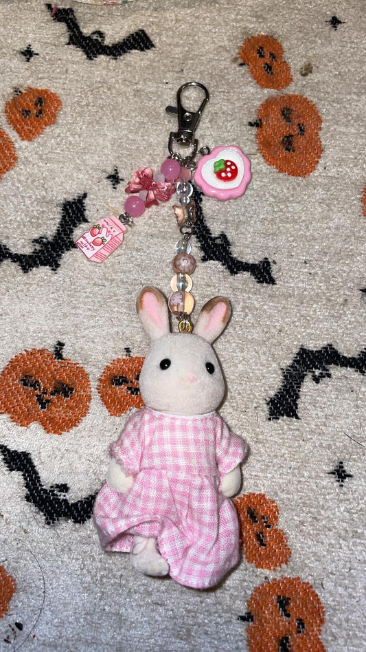 Strawberry Milkshake Bunny Keyring